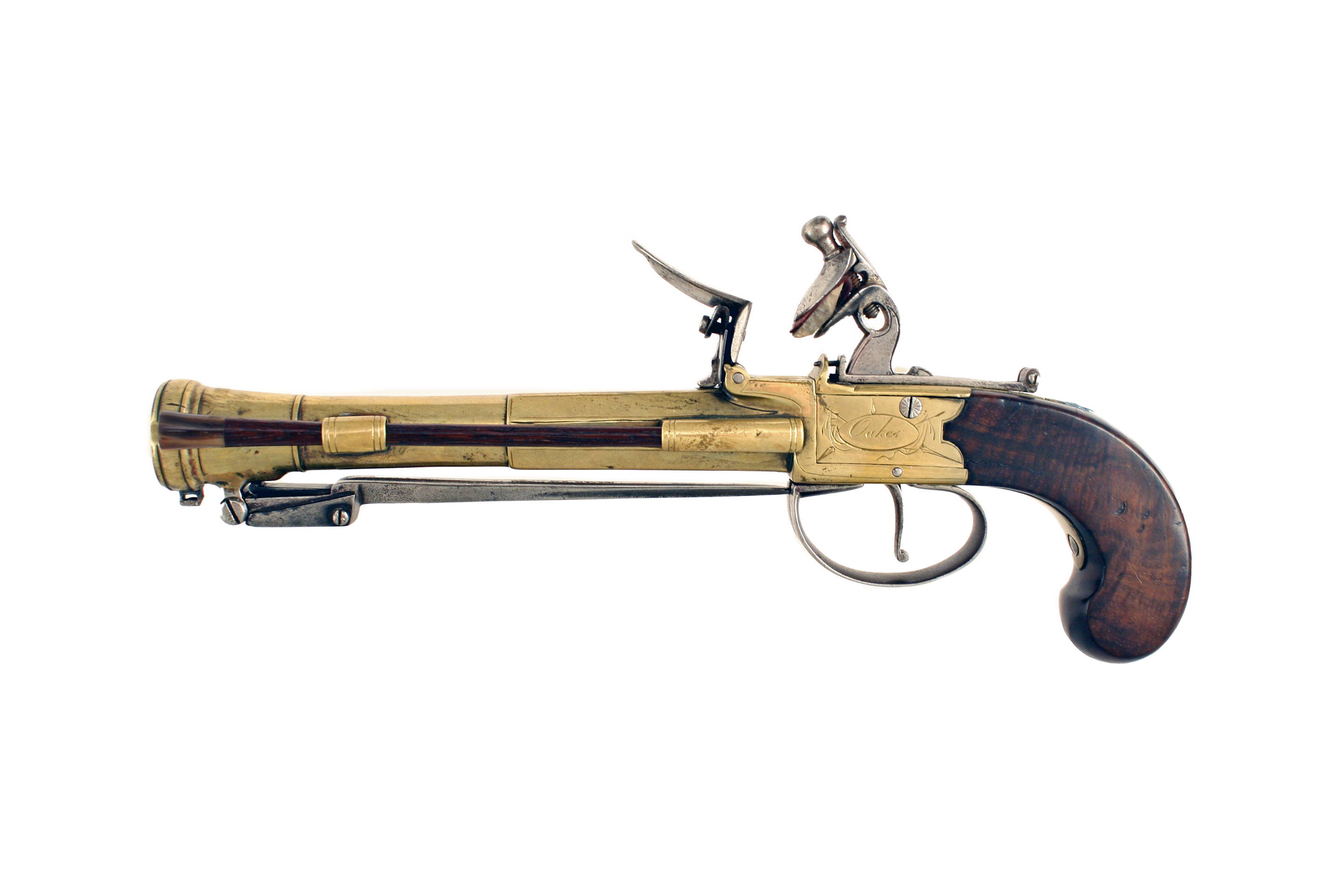 A Flintlock Blunderbuss Pistol by Oakes of London. - Image 3