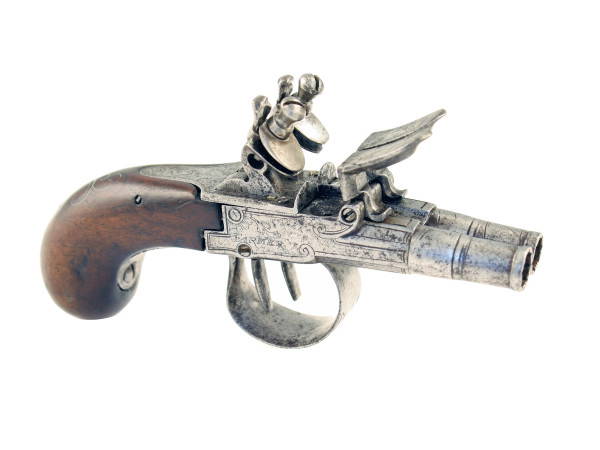 A Double Barrel Flintlock Pistol engraved Farmer, London.