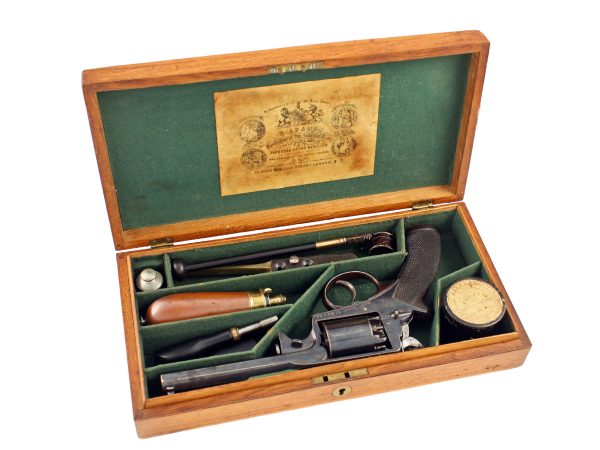A Good Cased 54 Bore Adams Patent Five Shot Percussion Revolver.