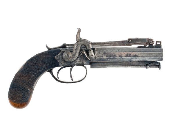 A 40-Bore Percussion D.B. Box-Lock Pistol With Spring Bayonet Signed Venables, Oxford. - Image 3