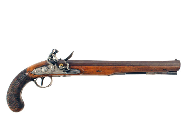 A Long Silver Mounted Irish Duelling Pistol