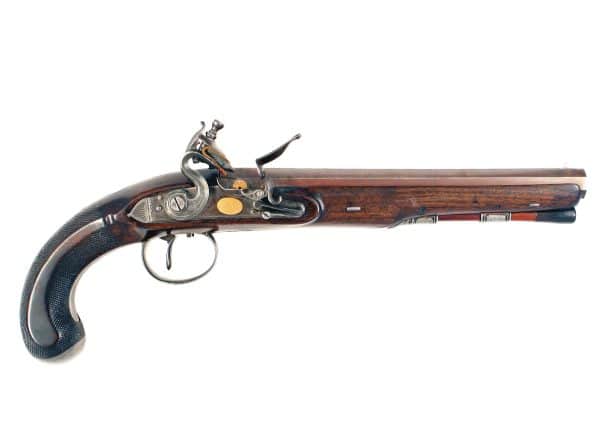 A Cased Pair of Flintlock Duelling Pistols by I. Wilkins of Grantham. - Image 6
