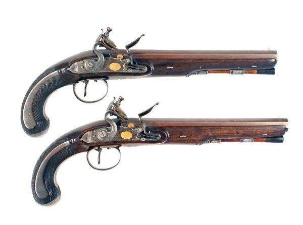 A Cased Pair of Flintlock Duelling Pistols by I. Wilkins of Grantham. - Image 8