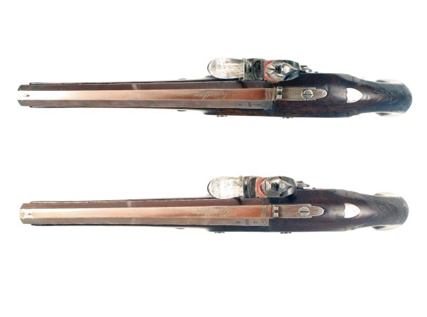A Cased Pair of Flintlock Duelling Pistols by I. Wilkins of Grantham. - Image 3