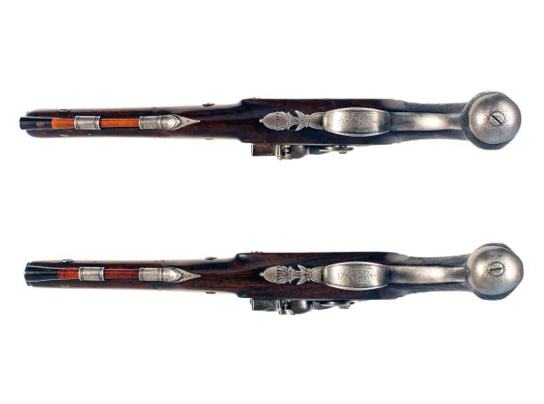 A Cased Pair of Flintlock Duelling Pistols by I. Wilkins of Grantham. - Image 4
