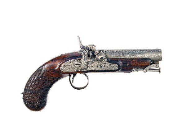 A 25 Bore Percussion Overcoat Pistol by Wm & Jn Rigby, Dublin.